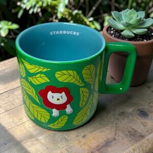 Starbucks Monyee Chau Mug Green Jungle Lion Coffee Cup Light Scratches. READ
